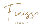 Gold 'Finesse Studio' logo on a white background