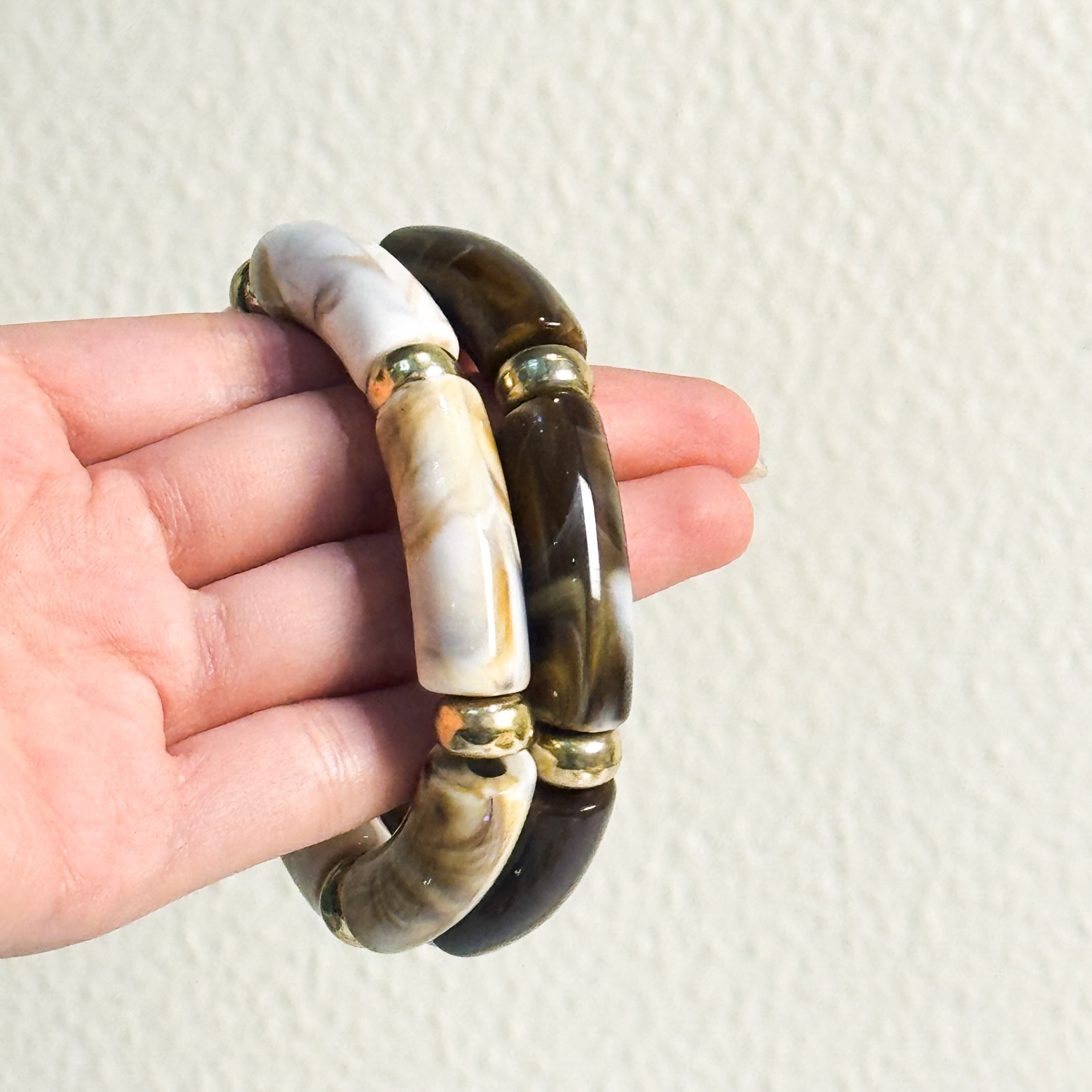Viral Acrylic Bracelets- Brown & Beige (set of 2)