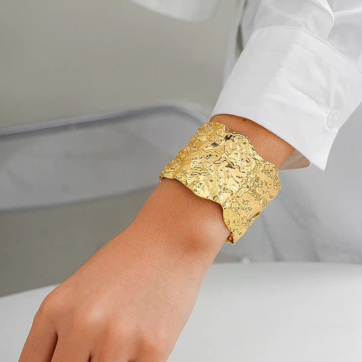 Hammered Broad Cuff Bracelet